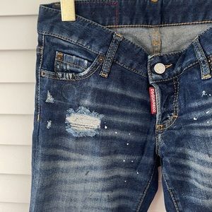 DSQUARED2 Skinny Distressed Paint Ankle Zipper Jeans 38